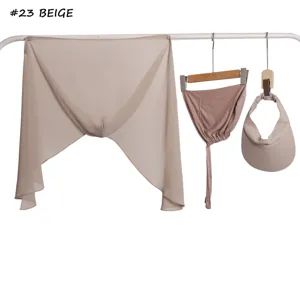 Set di 3 pezzi hijab in chiffon tinta unita cappello protezione solare visiera beige