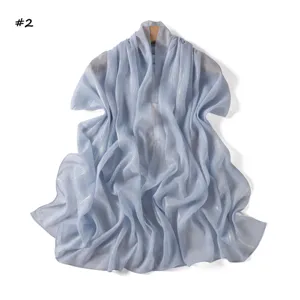 Solid color silver silk chiffon scarf light breathable long shawl versatile elegant neck wrap
