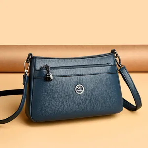 Dark blue women shoulder crossbody bag soft leather casual daily messenger bag stylish purse
