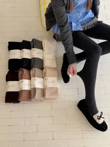 Women winter solid ribbed wool stirrup tights, warm fleece stretchy leggings socks.