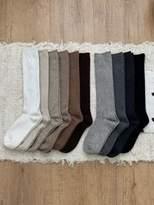 Autumn winter fine striped wool calf socks solid color warm cozy casual long tube socks