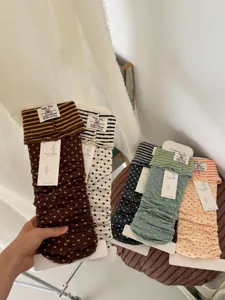 Korean style striped polka dot leg warmers, knit layered footless socks for women.