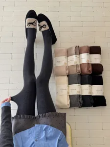 Women's Autumn Winter Solid Color Ribbed Tights High Stretch Warm Footed Leggings Daily Wear