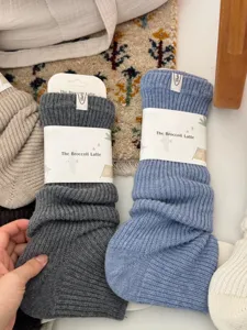 Thickened merino wool leg warmers for autumn and winter, cozy solid color knitted socks.