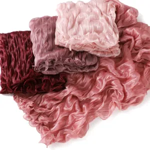 Shiny crinkled sheer scarf for women, lightweight breathable long scarf with lettuce edge.