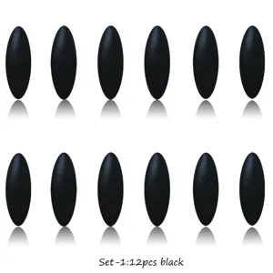 Detailansicht von 12 Stück schwarzen ovalen Magneten, glattes mattes Oberflächendesign.
