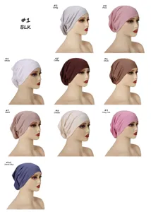 Effen gemercerd katoen binnencap ademende elastische hijab turban muts voor vrouwen