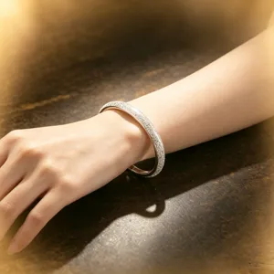 Exquisite frosted starlight open cuff bangle bracelet worn on wrist main product view