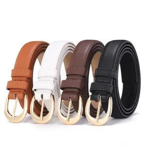 Conjunto de cinturones de cuero PU casual para mujer con hebilla dorada, accesorio elegante.