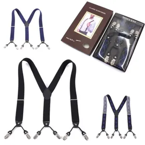 Detalles de tirantes elásticos para hombre con clips metálicos y caja de regalo incluida.