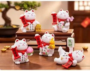 Cute mini lucky cat figurines resin desktop ornaments cute miniature dollhouse decor crafts