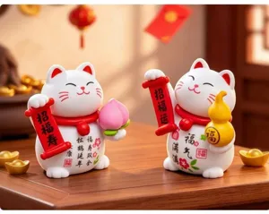 Cute lucky cat figurines for mini landscape decor desktop ornament lovely auspicious gift item
