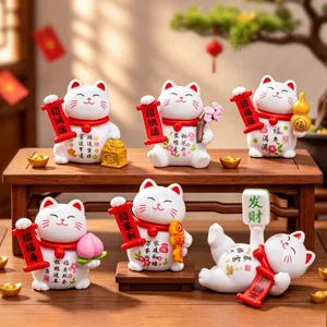 Creative Cute Lucky Cat Micro Landscape Mini Figurine PVC Injection Molding Cartoon Dollhouse Tabletop Decoration Home Decor