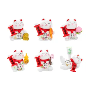 Cute lucky cat miniature figurines set for desktop decoration, dollhouse DIY crafts, 6pcs.