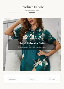 Women floral satin nightshirt short sleeve sleepwear silky smooth loungewear casual summer