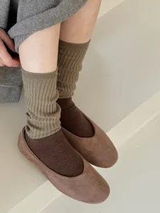 Chaussettes empilées côtelées vintage pour femmes respirantes unies mode confort doux