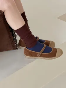 Chaussettes bouffantes côtelées marron rétro pour femmes, chaussettes vintage automne hiver.