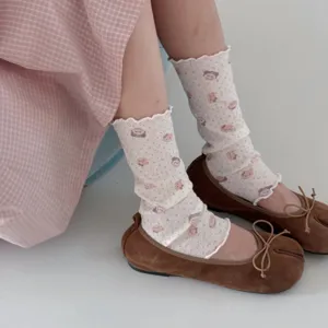 Chaussettes montantes mignonnes imprimé d'ours style japonais, chaussettes douces automne.