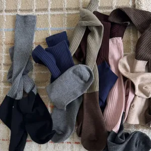 Chaussettes slouch côtelées rétro automne hiver femme bloc couleur décontractées longues