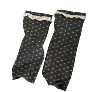 Women vintage floral lace trim stirrup socks cozy autumn winter footless socks for women