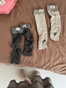 Korean style contrast layering leg warmers retro stripe splicing stirrup socks women winter