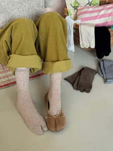 Detailed view of women autumn split toe socks, comfortable soft breathable solid color socks.