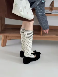 Korean style polka dot striped leg warmers stirrup socks knit vintage retro aesthetic cute