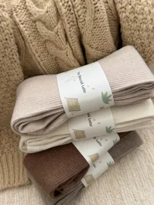 Autumn winter warm ribbed tights for women, solid color elastic stirrup base socks, detail view.