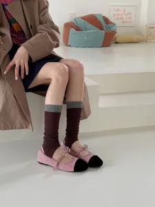 Women's stripe stirrup socks autumn winter slouchy socks color block breathable casual hosiery