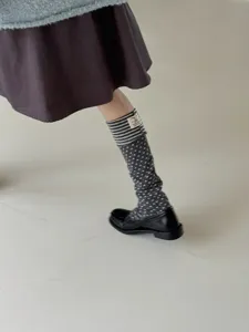 Korean style color-block layered leg warmers retro striped stirrup socks for stylish women