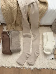 Women's autumn winter warm wool ribbed knit tights solid color basic leggings cozy style