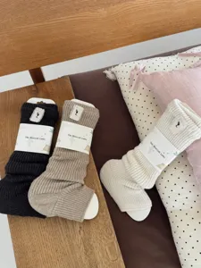 Chunky knit wool stirrup leg warmers casual winter slouch socks aesthetic comfy hosiery