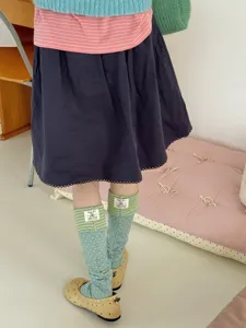 Korean style color-blocking layered sock covers retro striped stirrup socks for women.