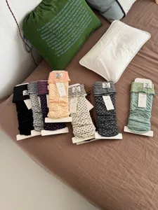 Korean style contrast color stripe leg warmers, cozy knit vintage stirrup socks for women.