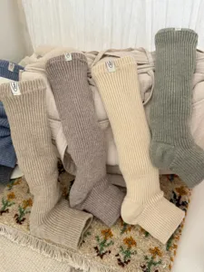 Cozy merino wool slouch socks, thick ribbed knit design, warm winter footwear detail.