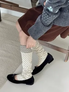 Korean style color-block striped stirrup socks, vintage layering leg warmers for women.