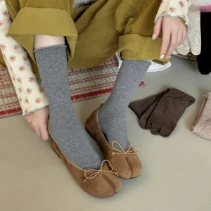 Solid color mid-calf split toe socks for women breathable cotton casual stacking socks