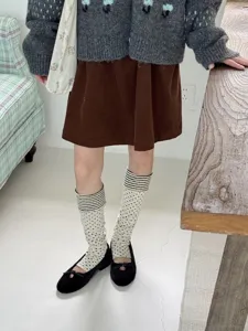 Korean style color block striped stirrup socks fashion stacked leg warmers for women daily wear