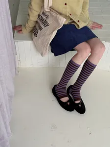 Korean retro contrast color stripe stirrup socks for women, stylish autumn winter cotton long socks.