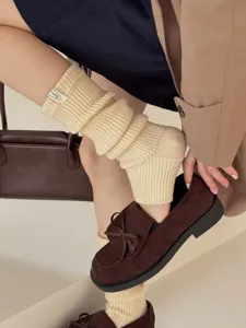 Cozy knit wool leg warmers for women winter warm solid color stylish slouch socks aesthetic