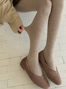 Korean style autumn winter wool tights women warm elastic ribbed pantyhose solid color