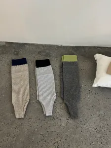 Knit striped stirrup socks for women, breathable casual footless leggings for autumn and winter.