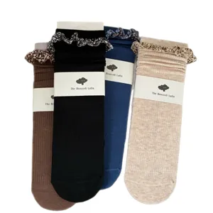 Comfortable women ruffles mid-tube socks casual autumn floral cuff cotton socks soft stylish daily wear.