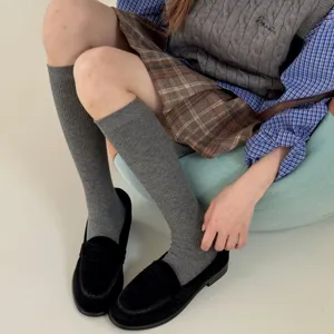 IOULOR autumn winter wool blend calf socks casual ribbed knee high long socks for women grey