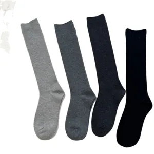 Warm winter wool blend knee-high socks, solid color ribbed long socks for daily wear.