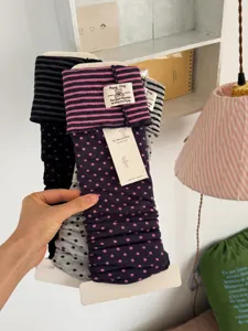 Korean style retro color block layered leg warmers, stylish striped and polka dot footless socks for women.