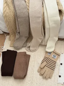 Knit tights winter warm ribbed leggings cozy solid color footed socks stretch hosiery
