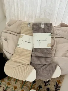 Merino wool knit leg warmers cozy thick winter slouch socks casual wear detail view