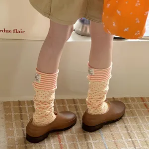 Korean Style Striped Leg Warmers Vintage Polka Dot Patchwork Stirrup Socks For Women Retro Stacked Look Cotton Blend Warming Covers