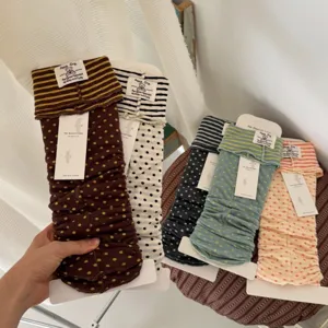 Korean style color block stacked leg warmers vintage striped polka dot stirrup socks for women